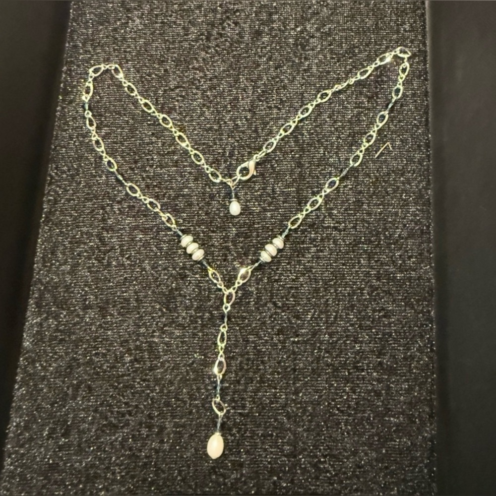 925 Silver, Seed Pearl and Blue Crystal Jewelry Set